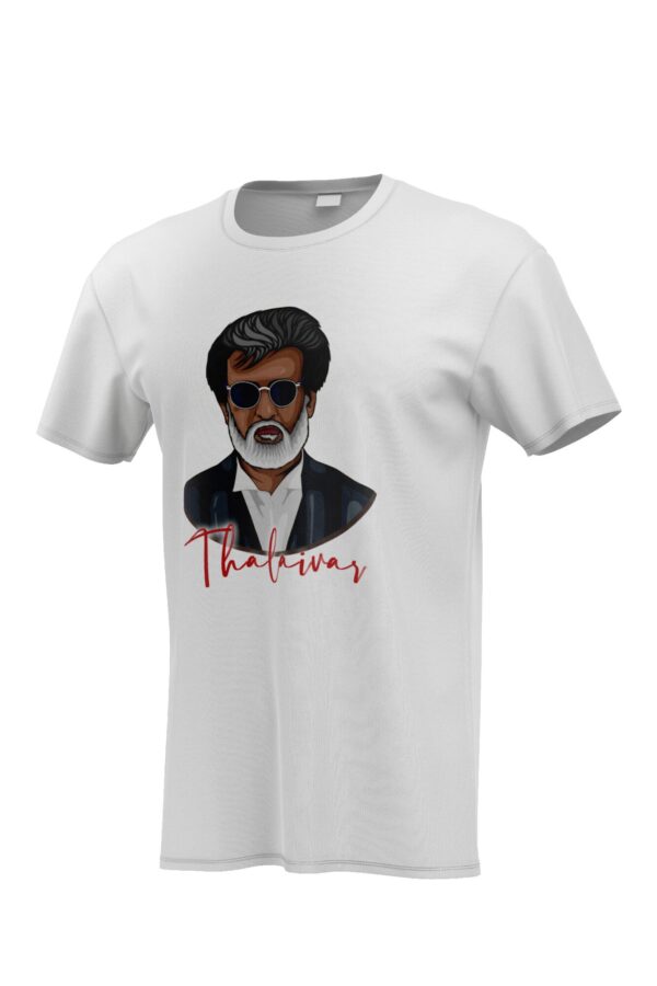 Thalaivar Rajini T-shirt 220 GSM – A premium fan tee featuring a Rajinikanth sketch/vector design, made with 220 GSM cotton for comfort and durability.