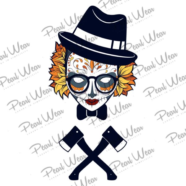 New Project (3) a skull with glasses and hat and axes