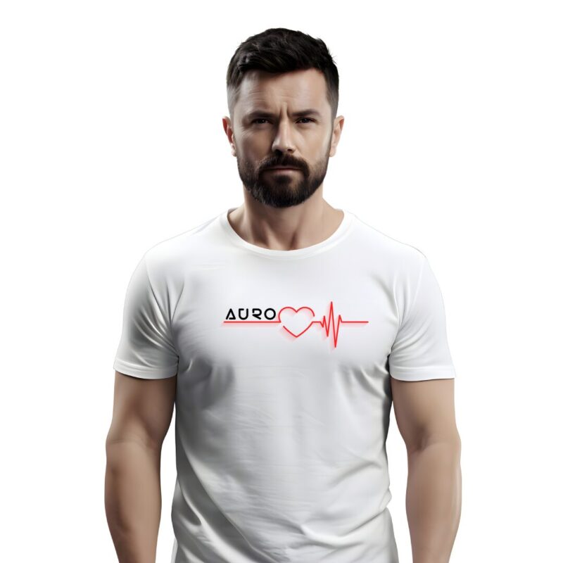 AURO Heartbeat T-Shirt showcasing minimalist heartbeat design and AURO branding