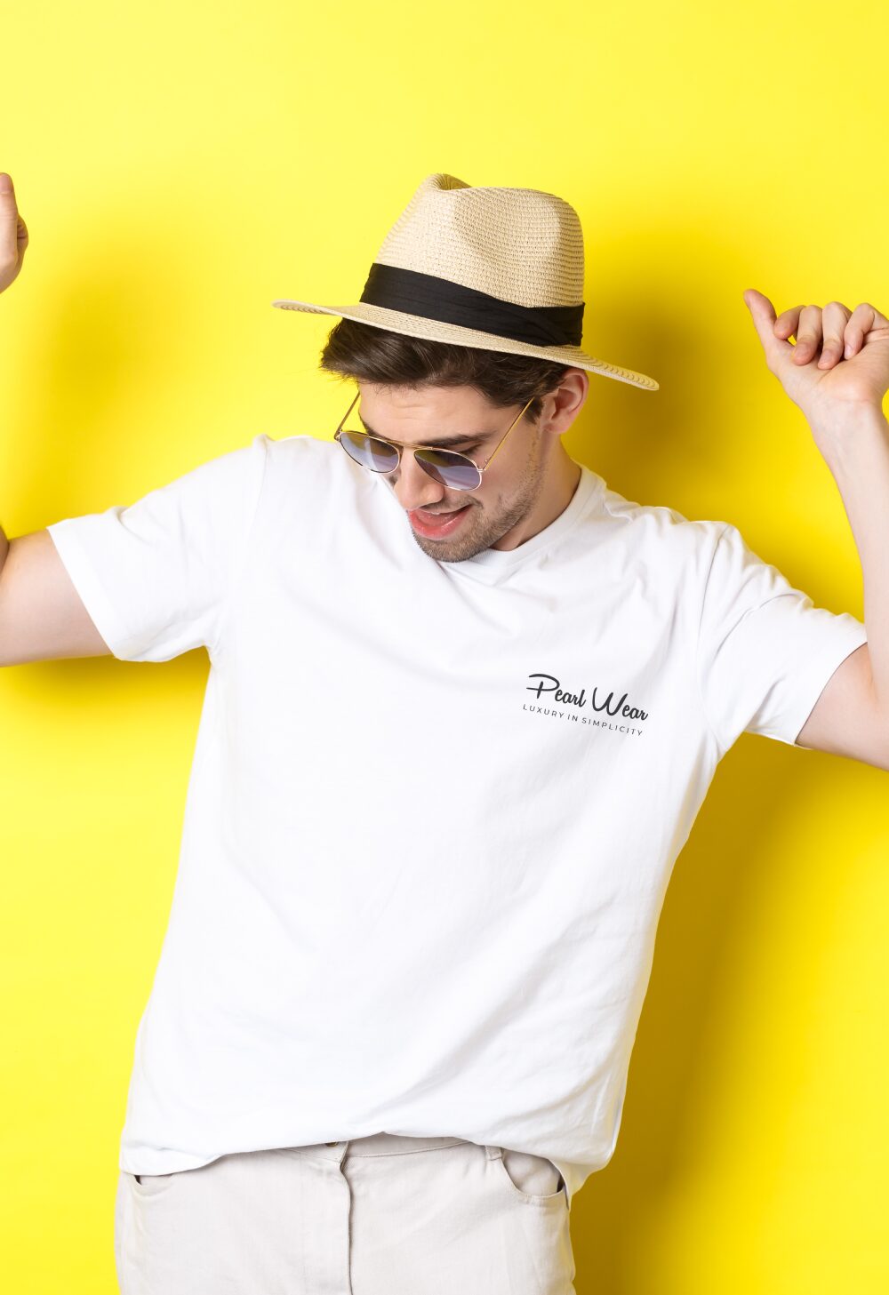 a man wearing a hat and sunglasses