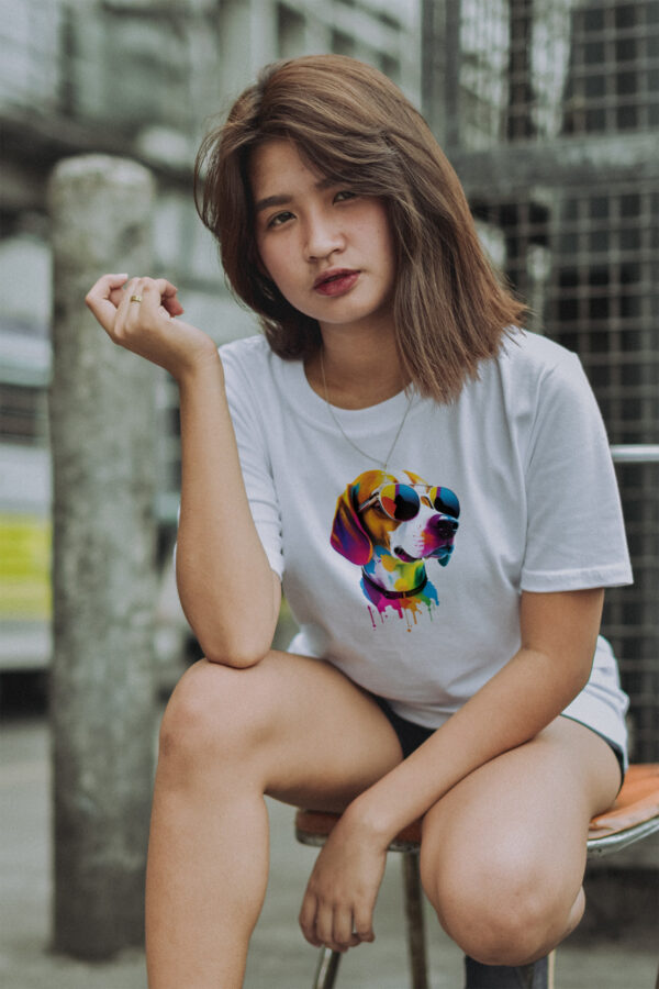 Dog with Sunglasses T-Shirt featuring a stylish and cute dog print on the front.