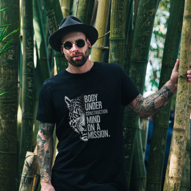 Tiger Face T-Shirt with a half tiger face and gym quote printed on the front.