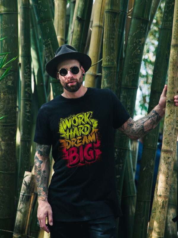 Work Hard Dream Big T-Shirt with bold motivational print on the front.