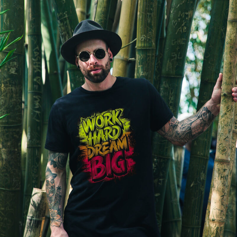 Work Hard Dream Big T-Shirt with bold motivational print on the front.