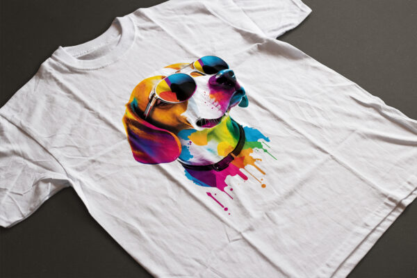 Dog with Sunglasses T-Shirt featuring a stylish and cute dog print on the front.