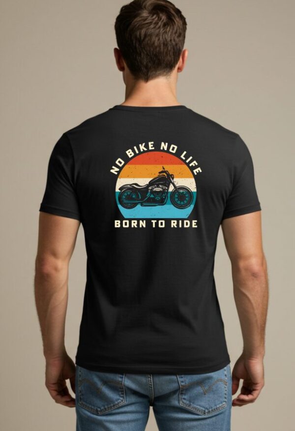 No Bike No Life T-Shirt with a retro-style bike graphic printed on the back.