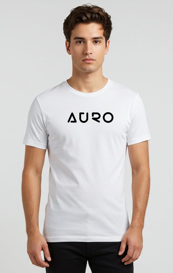 AURO Lion Graphic T-Shirt Black AURO T-Shirt with a vibrant, artistic lion print on the back and AURO branding on the front.