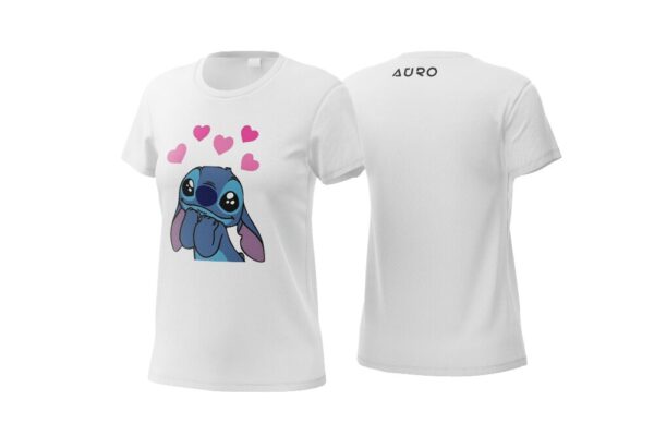 Cute Stitch Cartoon T-Shirt – Fun & Adorable Design Cute Stitch Cartoon T-Shirt with a Stitch and hearts print on the front.