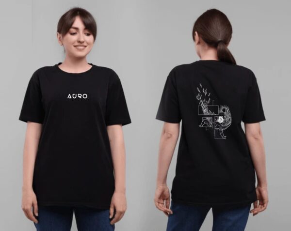 AURO line art black t-shirt with minimalist line art print, ideal for creatives and streetwear lovers.