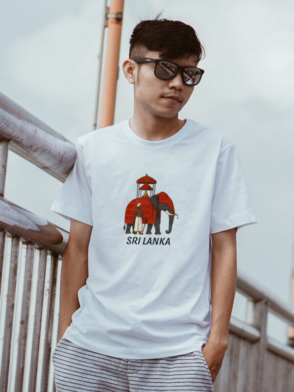 Sri Lankan Perahera elephant printed in red attire on white t-shirt