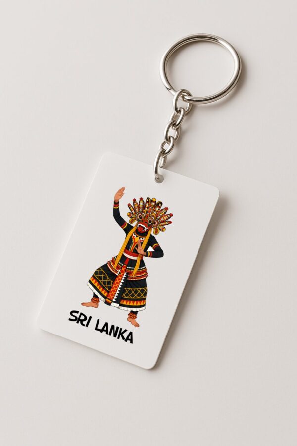 White T-Shirt with Sri Lankan Mask Dancer Print Sri Lankan Mask Dancer T-Shirt showing traditional cultural dancer with folk mask