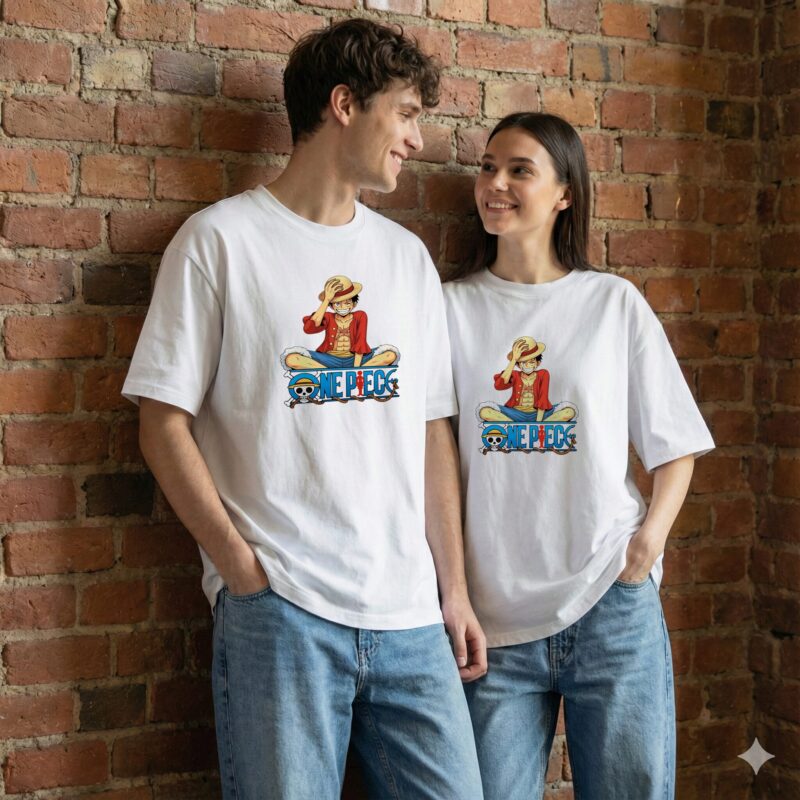 One Piece T-Shirt Sri Lanka white 220GSM cotton featuring Monkey D. Luffy tipping his straw hat.