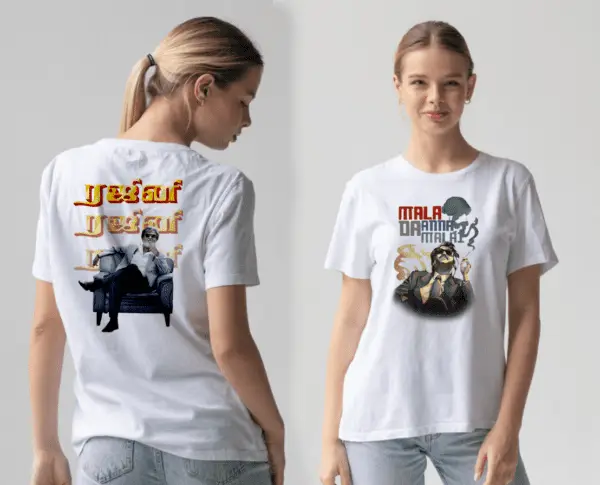 Superstar Rajini T-Shirt Sri Lanka with vintage neon typography design on heavyweight black cotton.