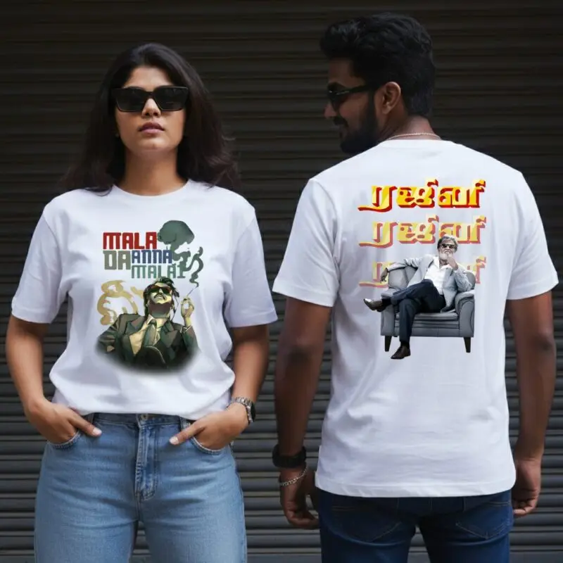 Superstar Rajini T-Shirt Sri Lanka with vintage neon typography design on heavyweight black cotton.